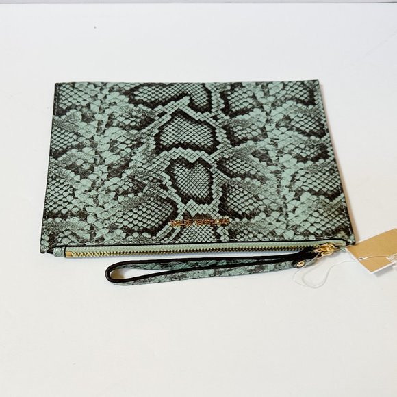 Michael Kors Jet Set Travel XL Clutch Wristlet Embossed Leather Pale Jade Multi - Picture 6 of 9